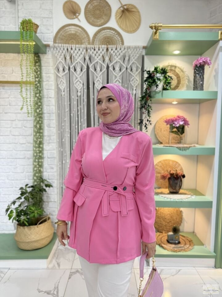 Bağlamalı Pembe Blazer Ceket