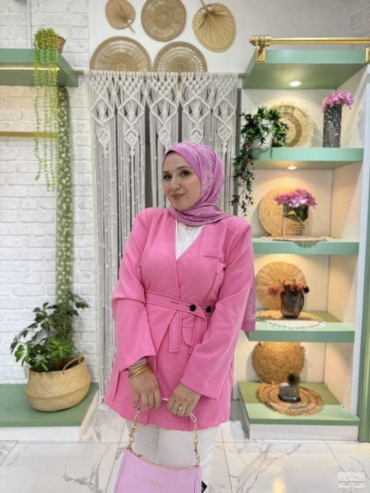 Bağlamalı Pembe Blazer Ceket
