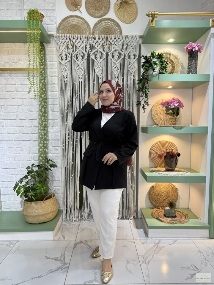Bağlamalı Siyah Blazer Ceket