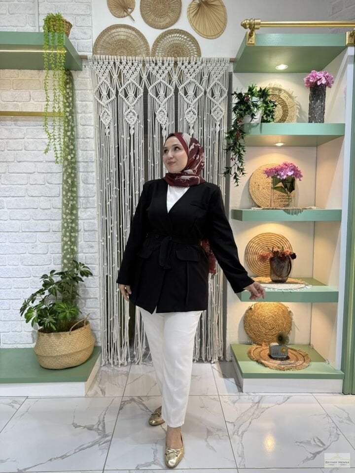 Bağlamalı Siyah Blazer Ceket