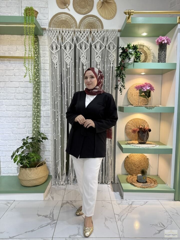 Bağlamalı Siyah Blazer Ceket