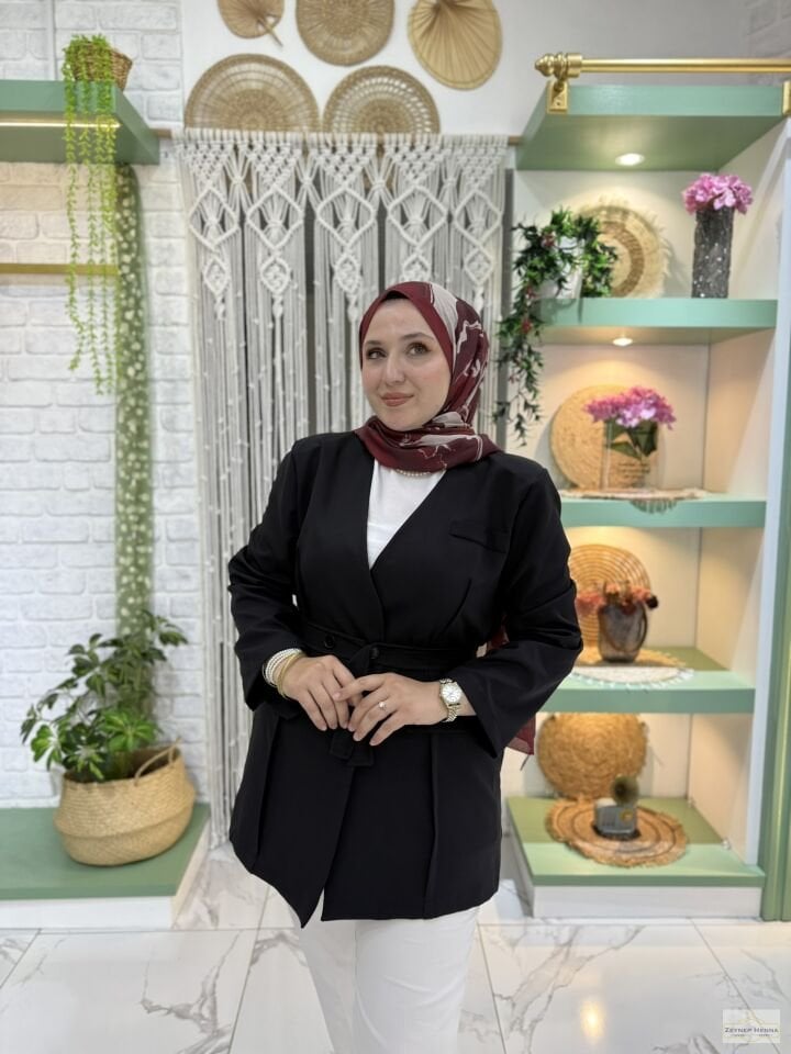Bağlamalı Siyah Blazer Ceket