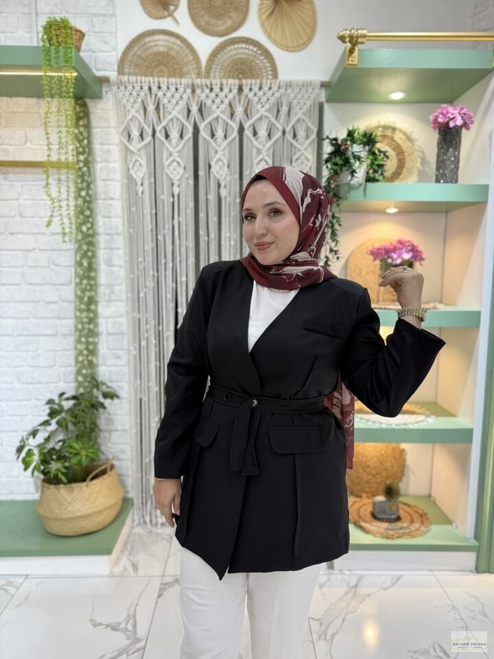 Bağlamalı Siyah Blazer Ceket
