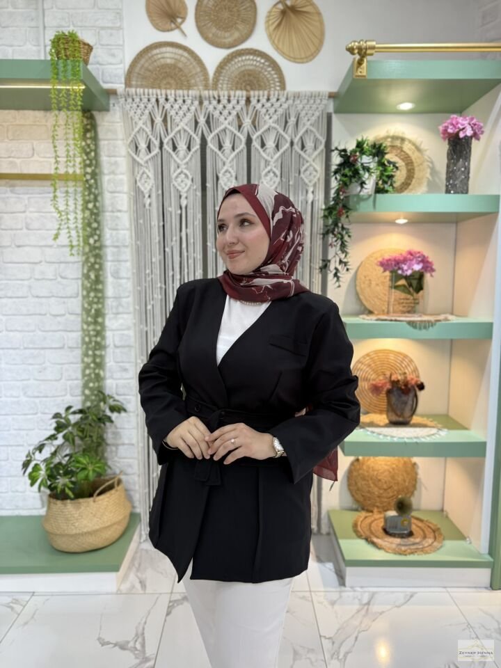 Bağlamalı Siyah Blazer Ceket