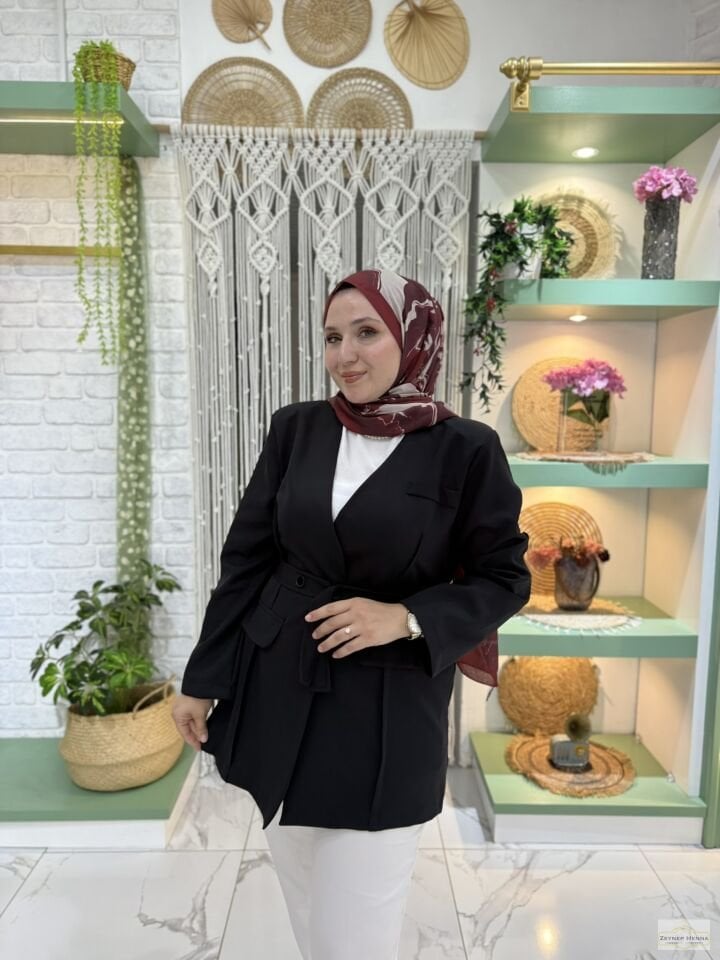 Bağlamalı Siyah Blazer Ceket
