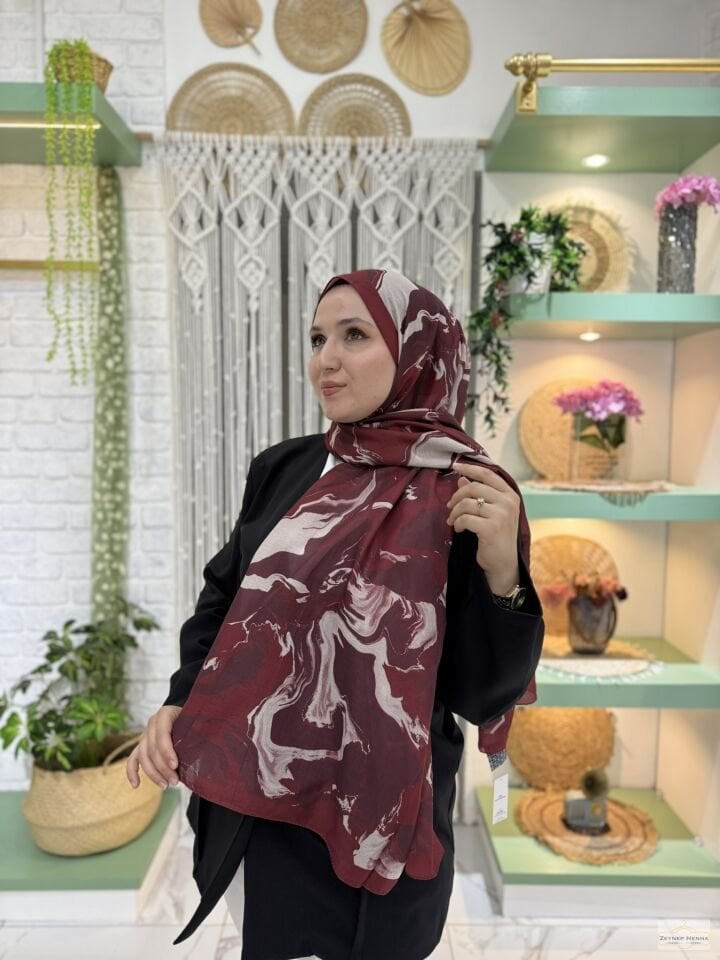 Fresh Desen Bordo-Vizon Pamuk Şal