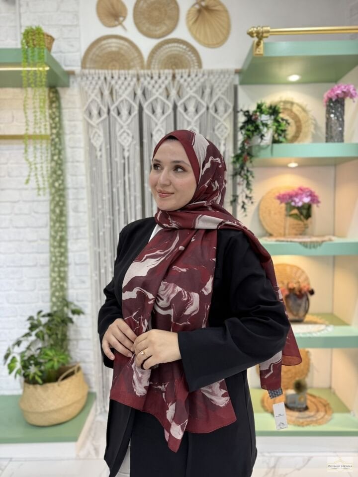 Fresh Desen Bordo-Vizon Pamuk Şal