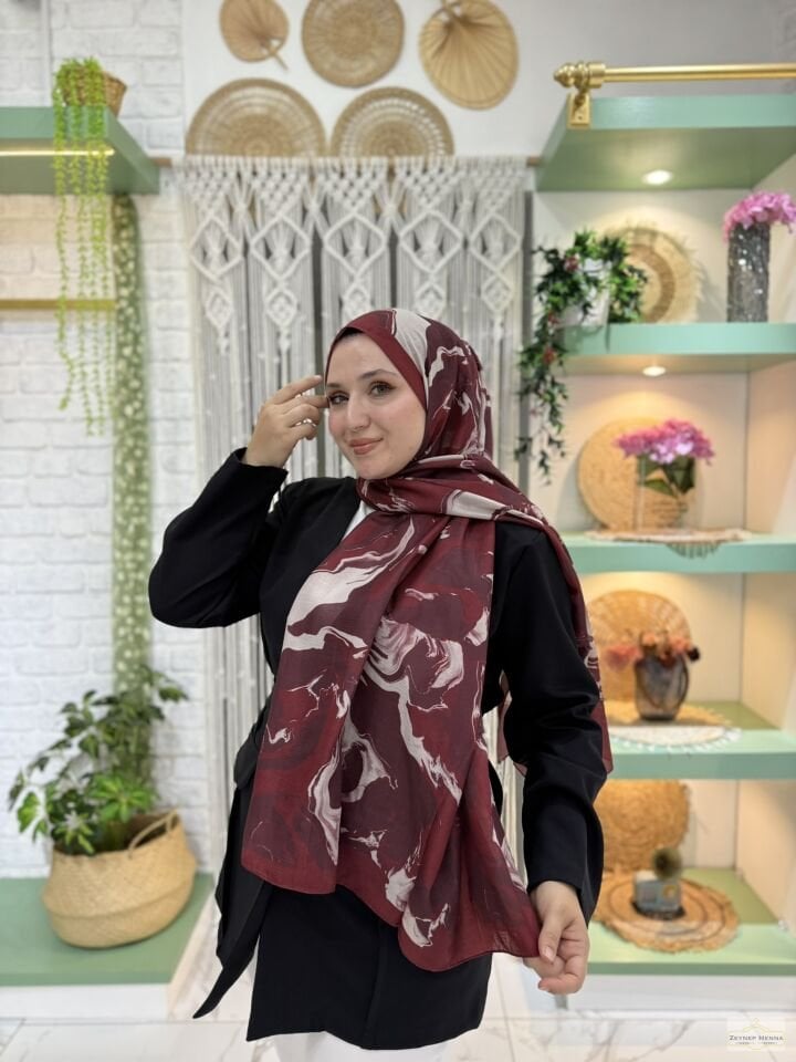 Fresh Desen Bordo-Vizon Pamuk Şal