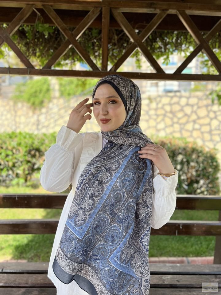 Mahi Devran Soğuk Mavi Pamuk Şal