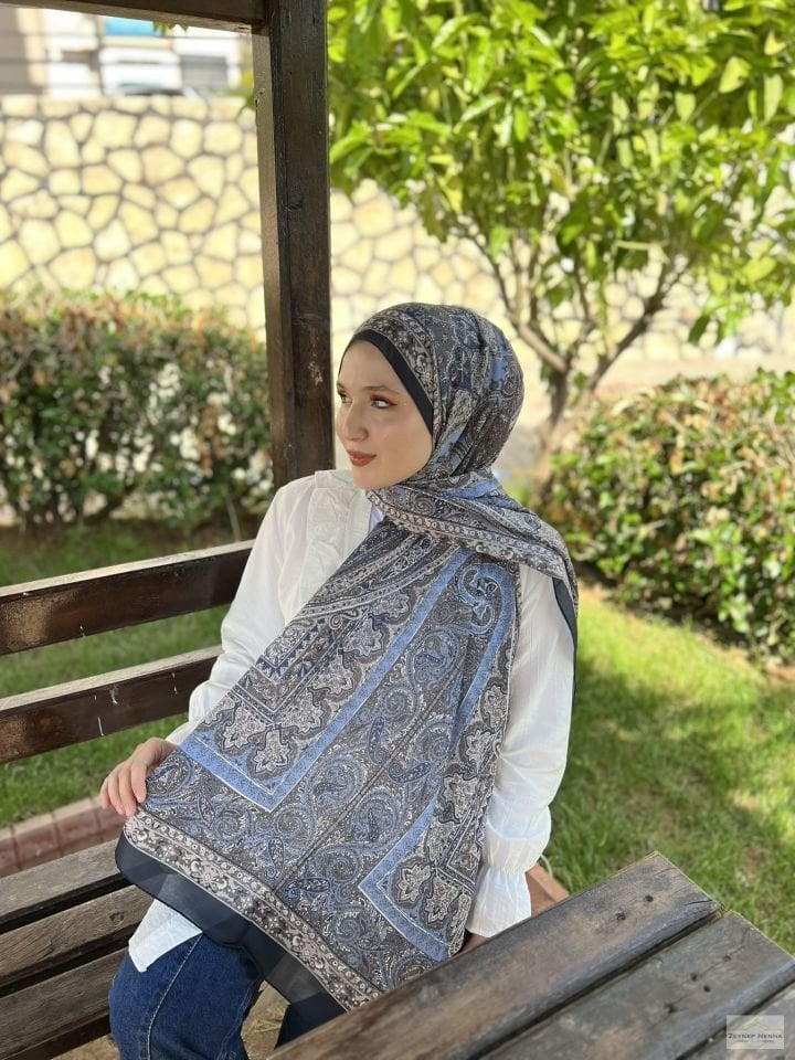 Mahi Devran Soğuk Mavi Pamuk Şal