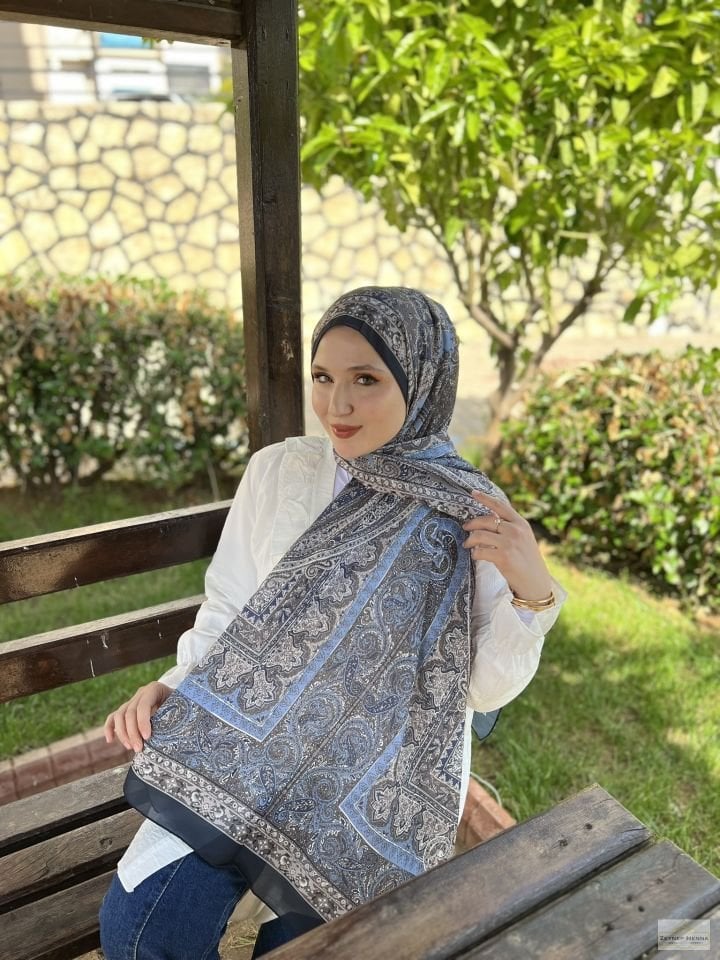 Mahi Devran Soğuk Mavi Pamuk Şal