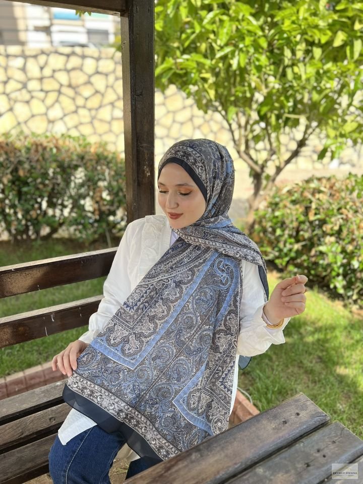 Mahi Devran Soğuk Mavi Pamuk Şal