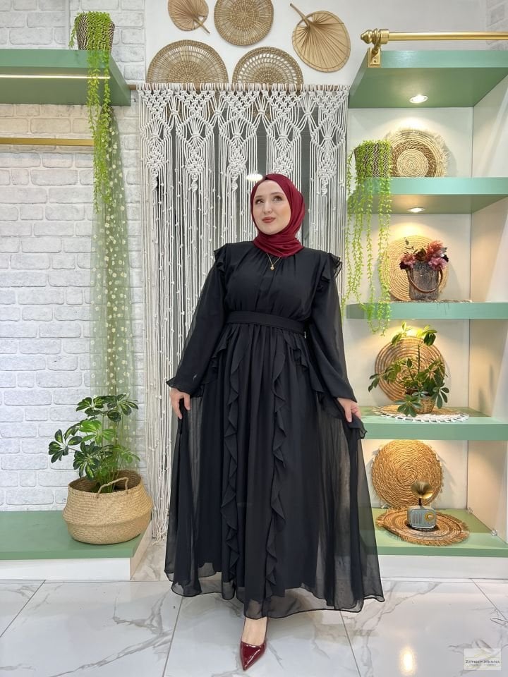 Piraye Siyah Şifon Elbise