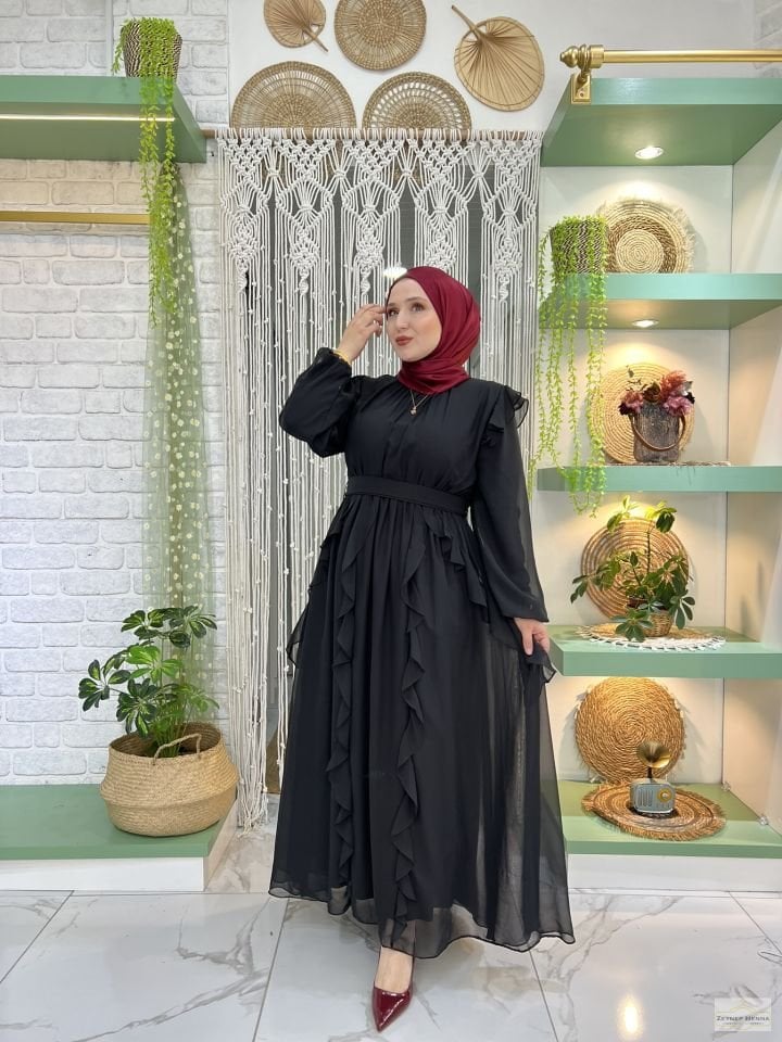 Piraye Siyah Şifon Elbise