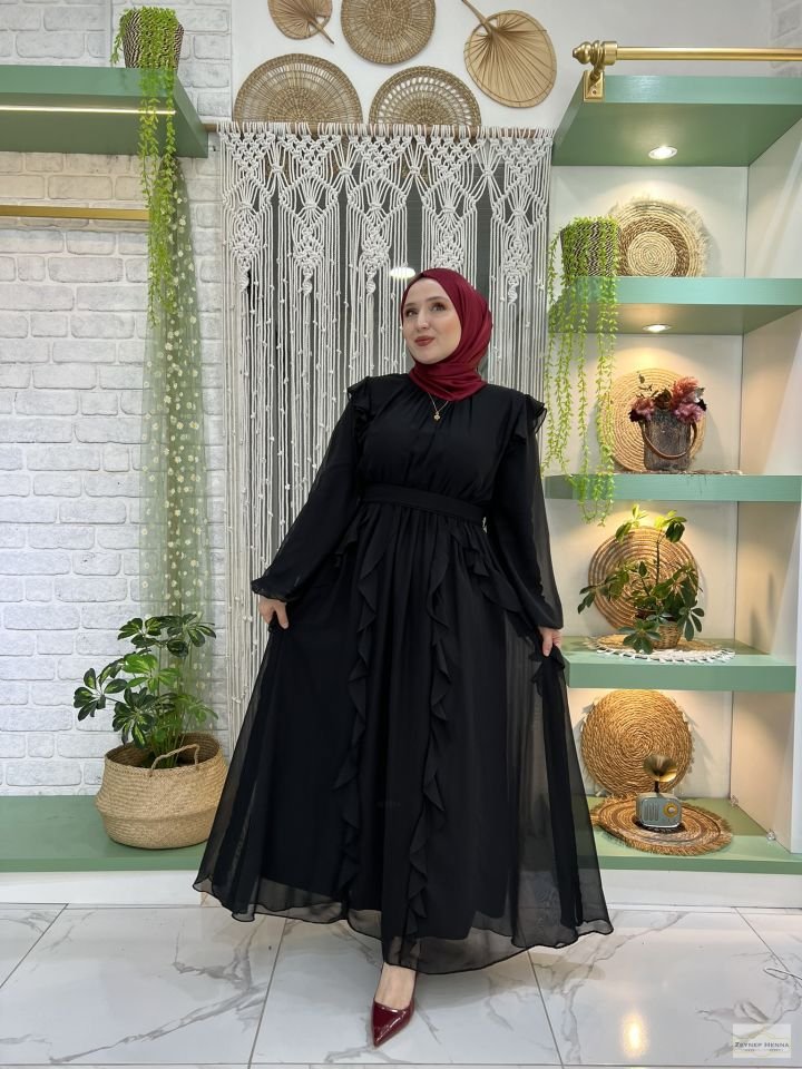 Piraye Siyah Şifon Elbise