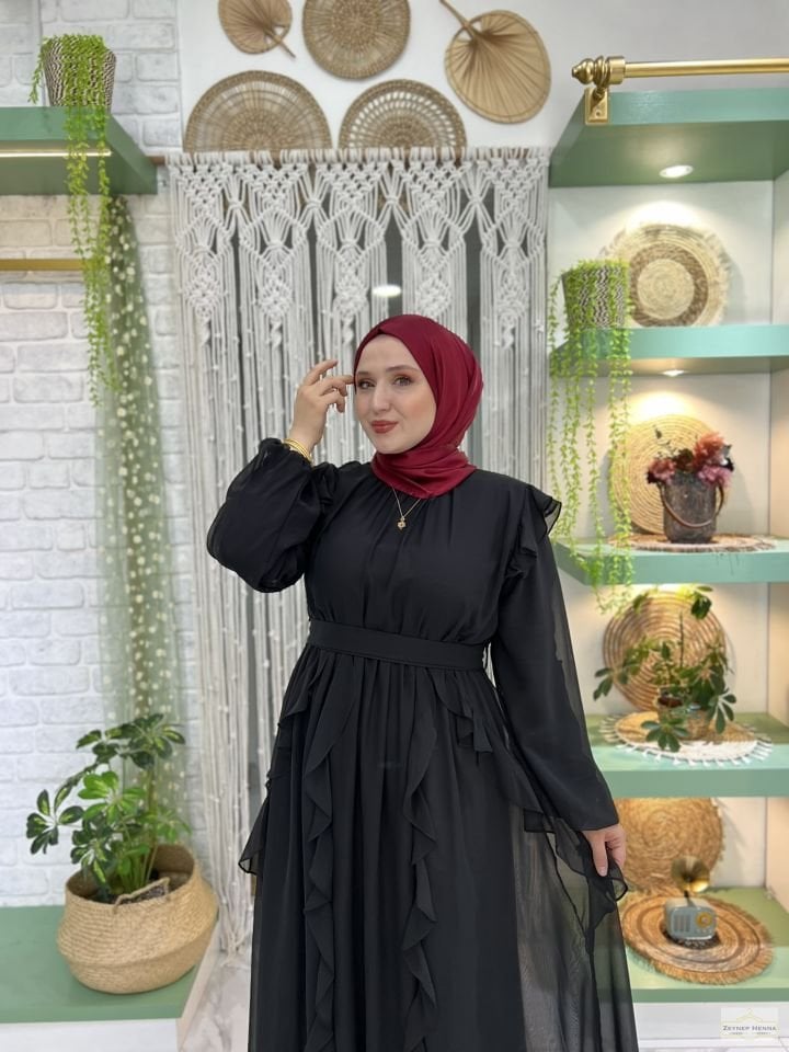 Piraye Siyah Şifon Elbise