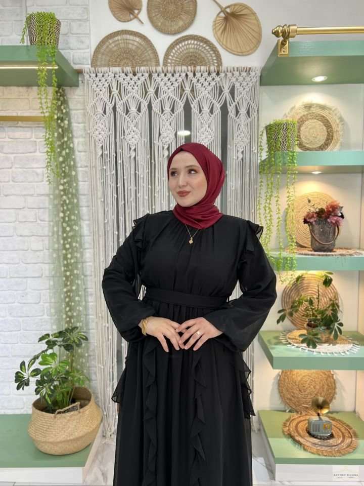 Piraye Siyah Şifon Elbise