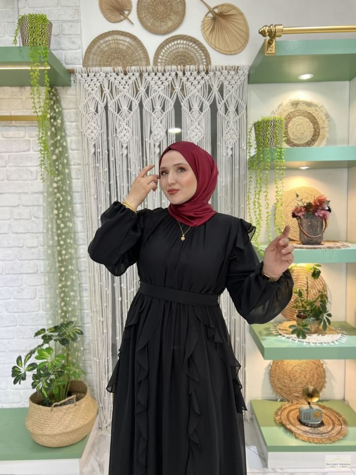 Piraye Siyah Şifon Elbise