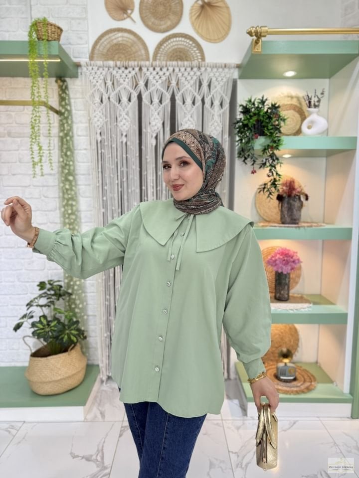 Denizci Yaka Mint Yeşili Gömlek 1: 36-38-40