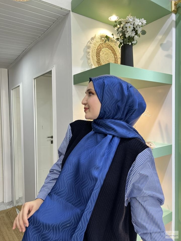 Rüya Saks Mavi Pamuk Jakar Şal