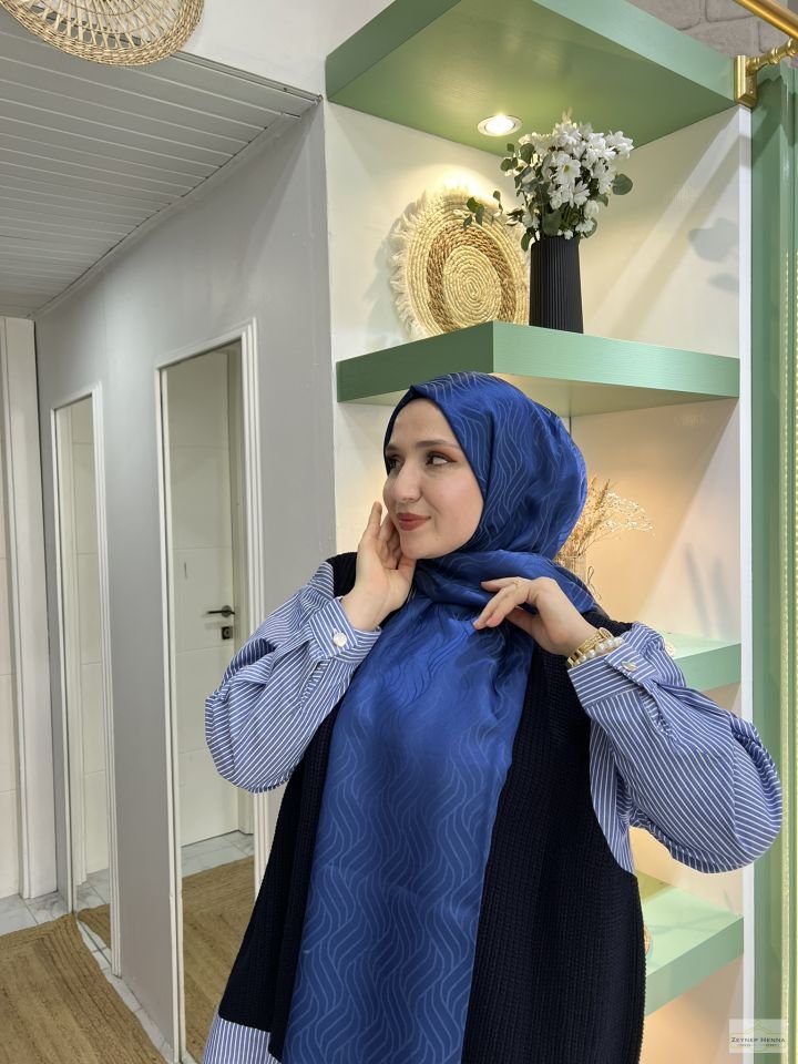 Rüya Saks Mavi Pamuk Jakar Şal