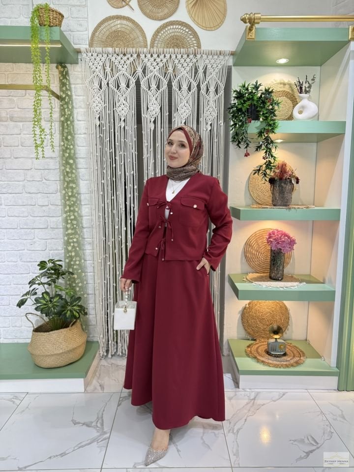 Bağlamalı Bordo Etekli Takım