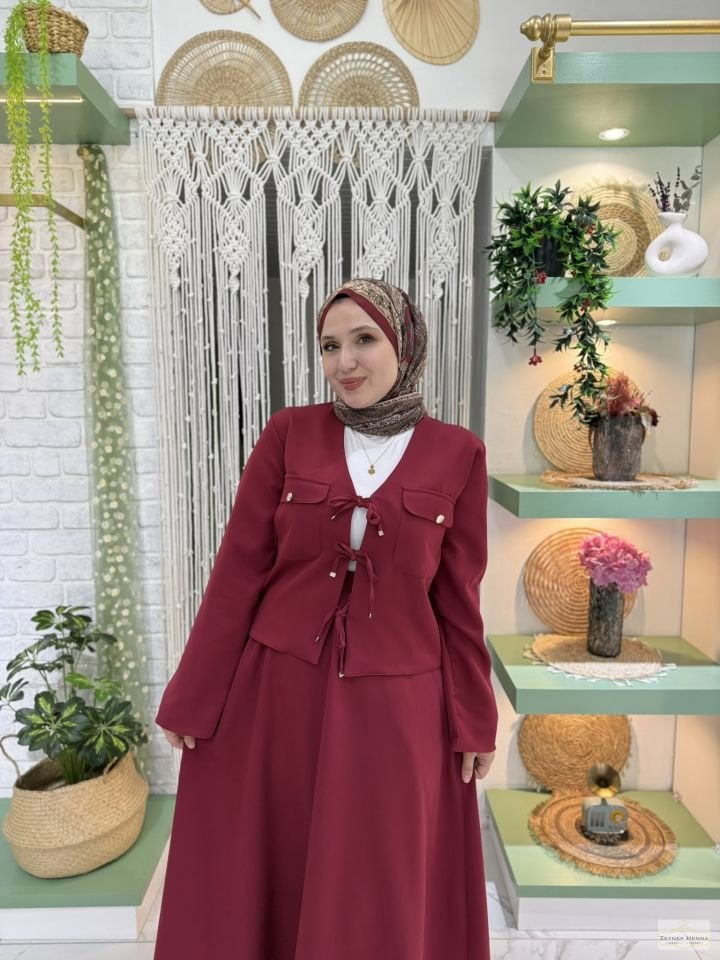 Bağlamalı Bordo Etekli Takım