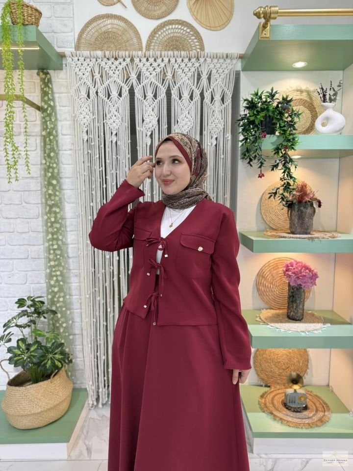Bağlamalı Bordo Etekli Takım