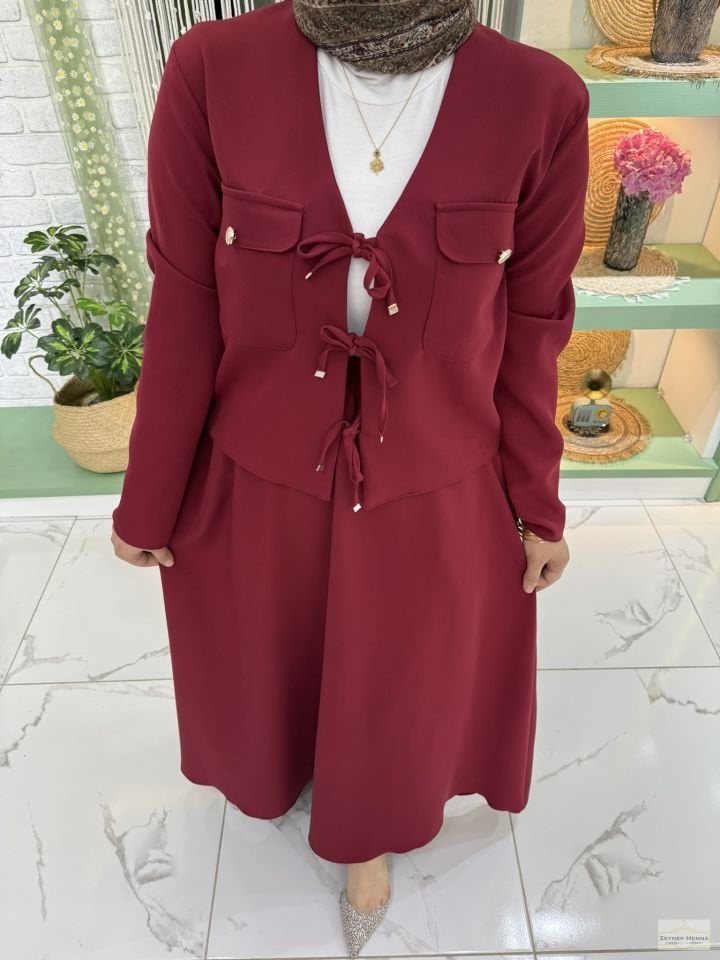Bağlamalı Bordo Etekli Takım