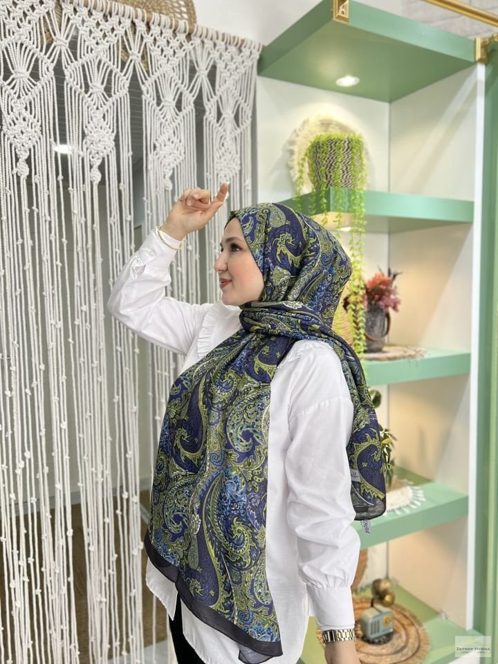Nostajik Desen Saks Mavi Pamuk Şal