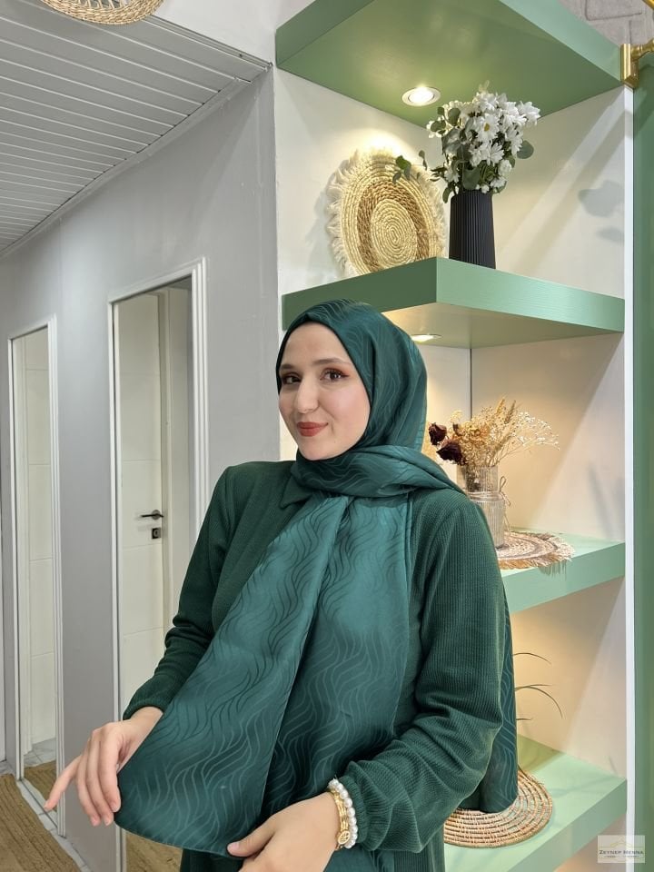 Rüya Zümrüt Yeşili Pamuk Jakar Şal