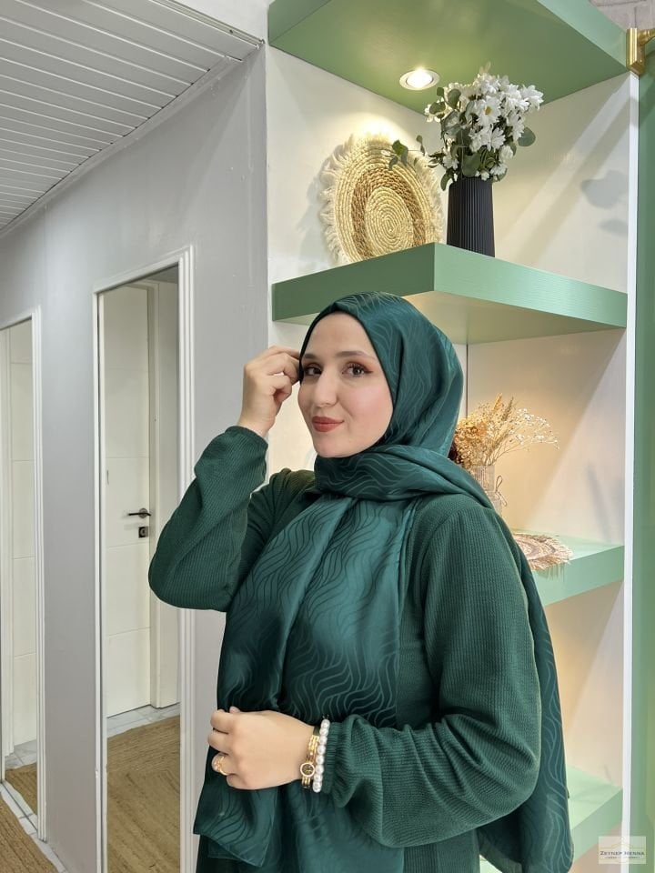Rüya Zümrüt Yeşili Pamuk Jakar Şal