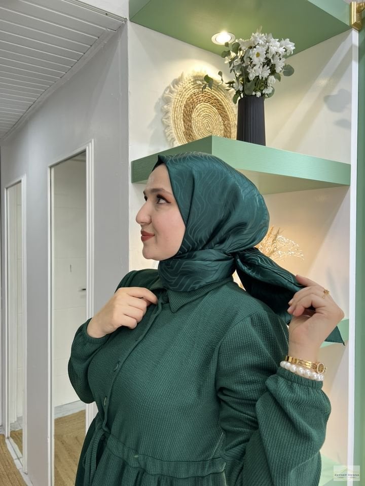 Rüya Zümrüt Yeşili Pamuk Jakar Şal