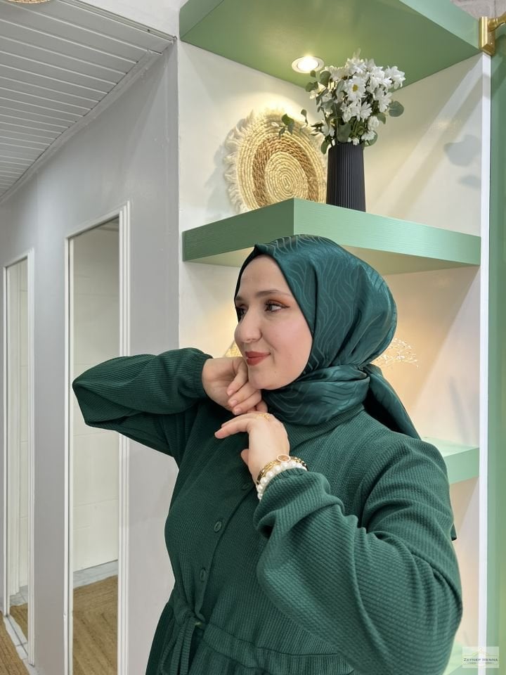 Rüya Zümrüt Yeşili Pamuk Jakar Şal