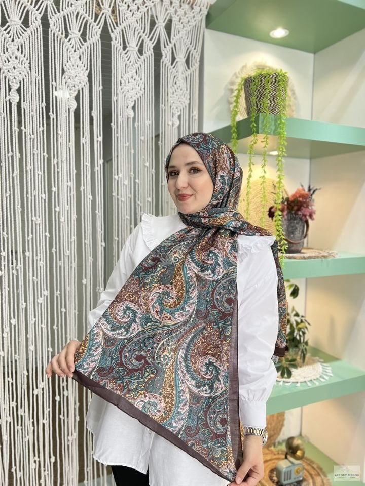 Nostajik Desen Yeşil Pamuk Şal