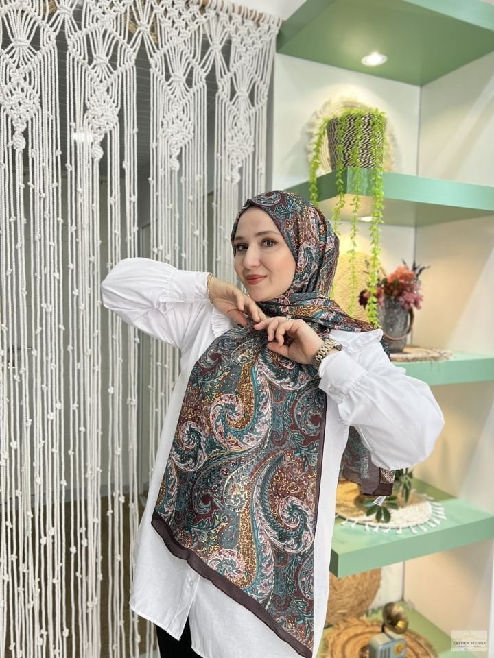 Nostajik Desen Yeşil Pamuk Şal