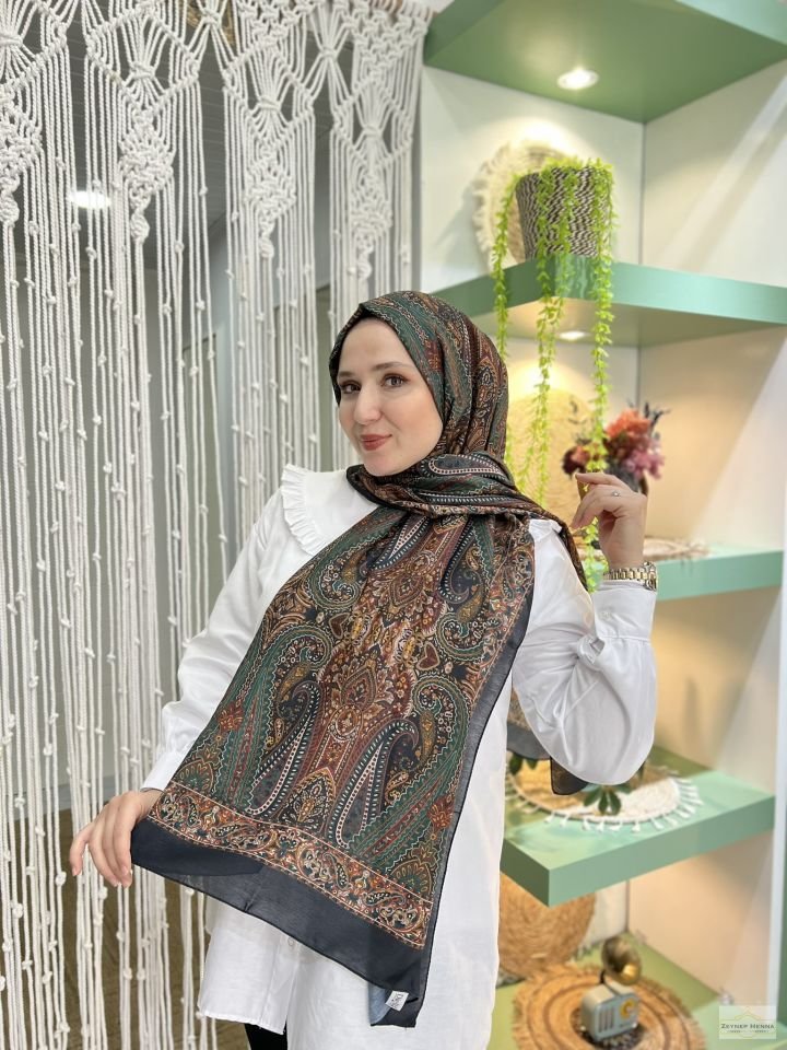 Firuze Desen Haki Pamuk Şal
