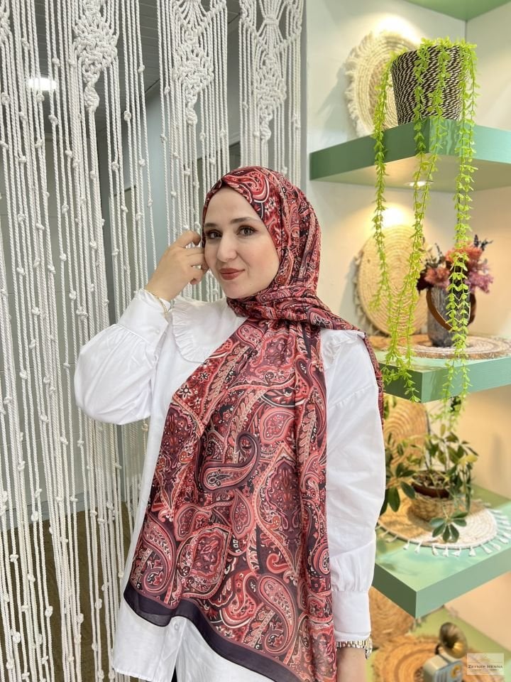 Mistik Desen Kırmızı Pamuk Şal