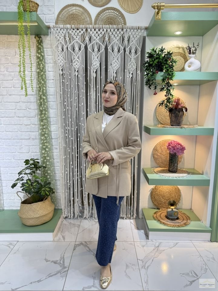 Bağlamalı Krem Blazer Ceket
