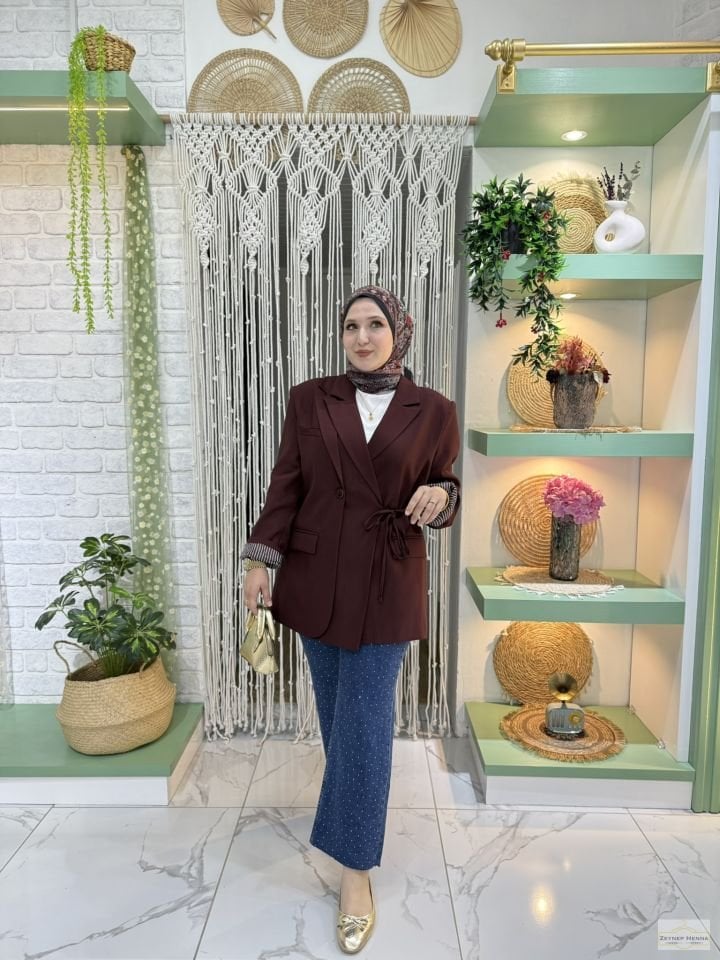 Bağlamalı Koyu Vişne Blazer Ceket