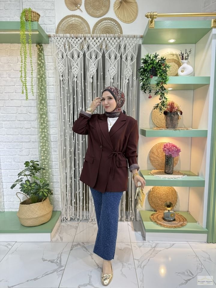 Bağlamalı Koyu Vişne Blazer Ceket