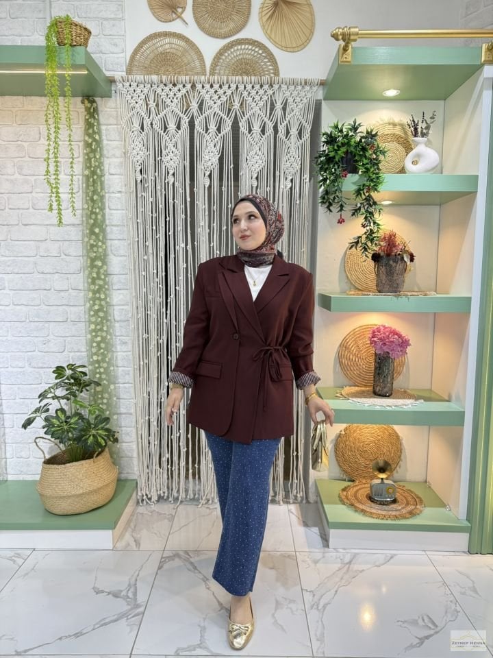 Bağlamalı Koyu Vişne Blazer Ceket