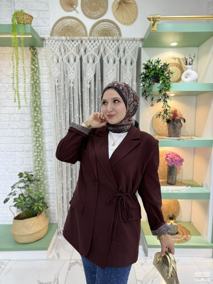 Bağlamalı Koyu Vişne Blazer Ceket