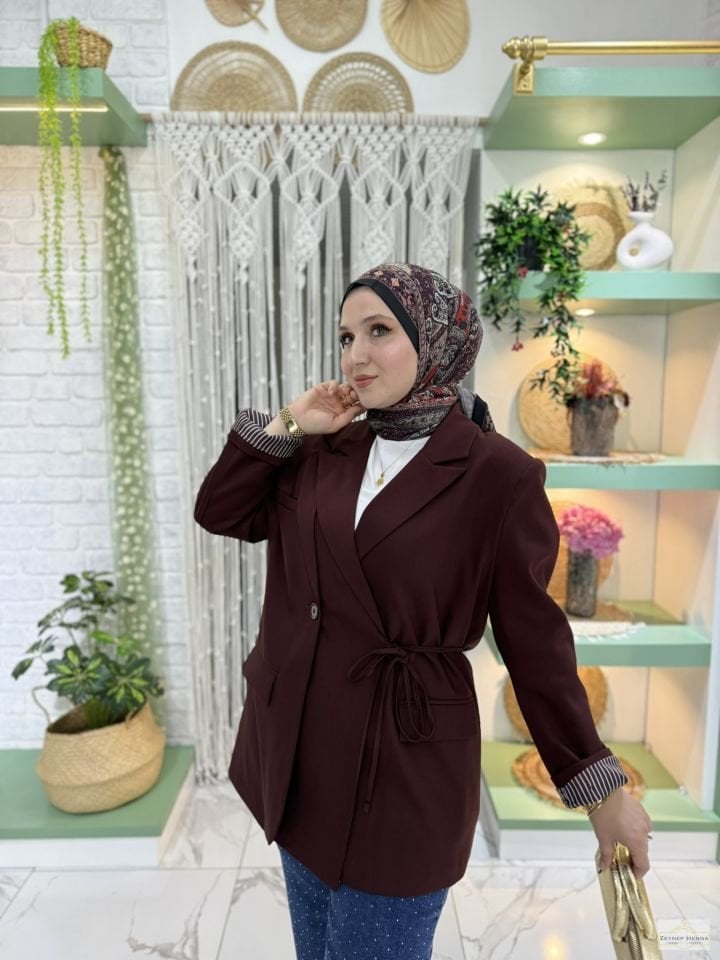 Bağlamalı Koyu Vişne Blazer Ceket