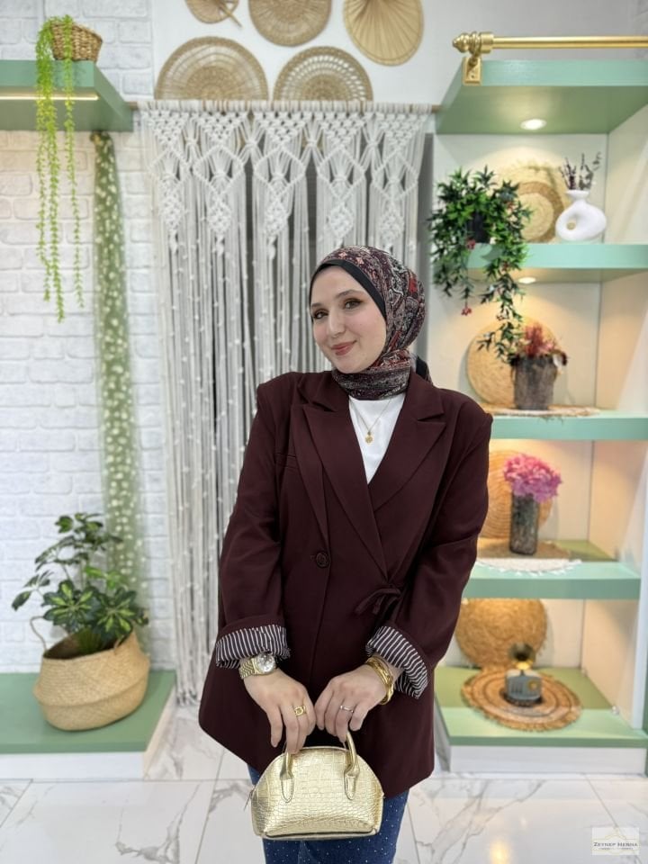Bağlamalı Koyu Vişne Blazer Ceket