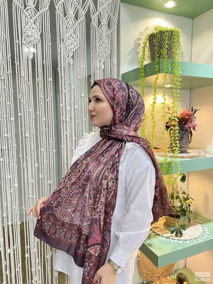 Şahmeran Desen Bordo Pamul Şal