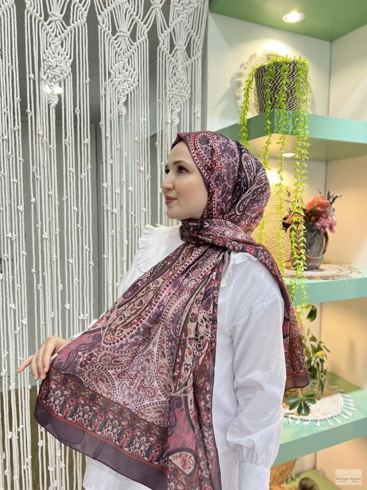 Şahmeran Desen Bordo Pamul Şal