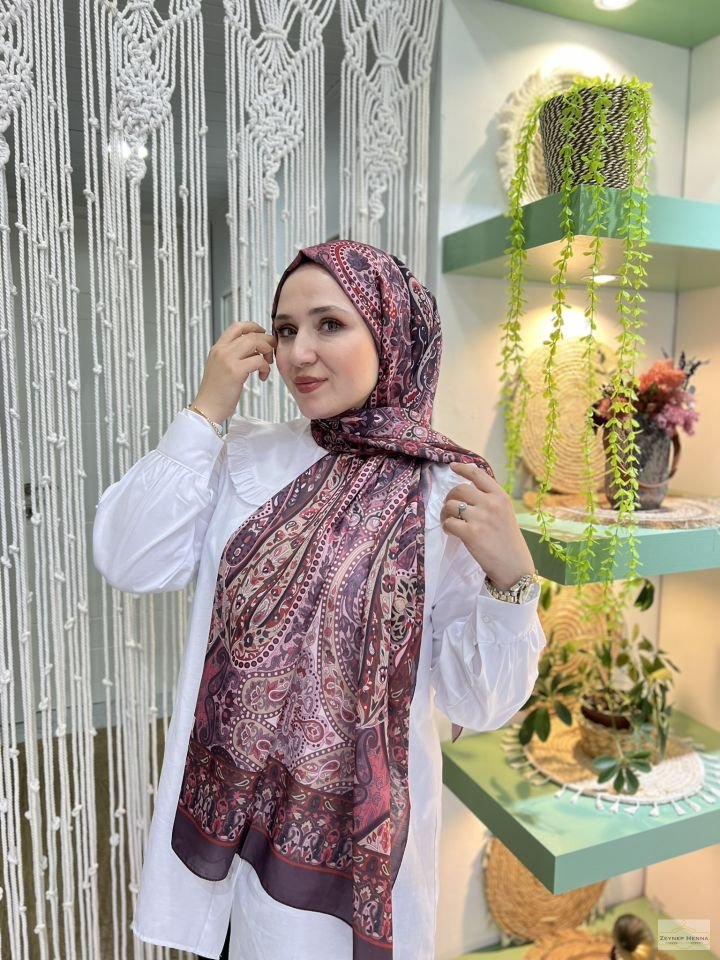 Şahmeran Desen Bordo Pamul Şal