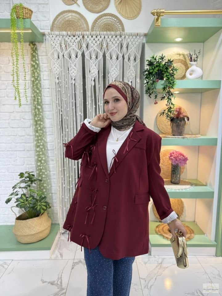 Fiyonklu Bordo Blazer Ceket