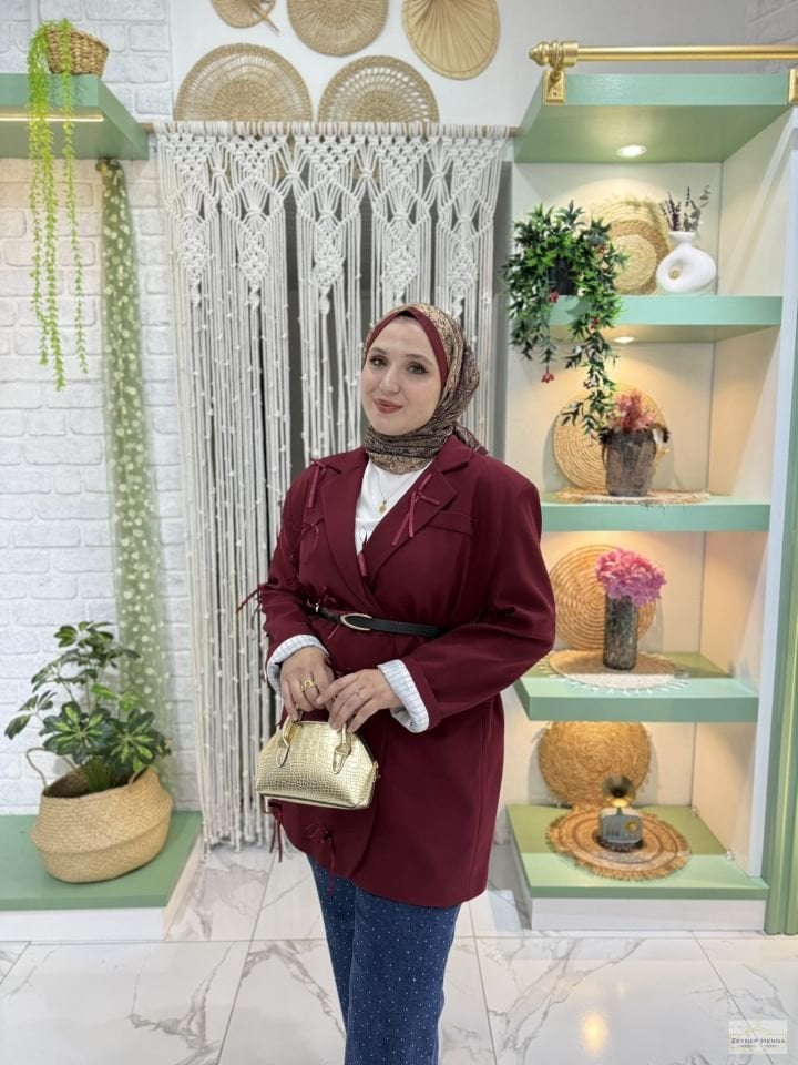 Fiyonklu Bordo Blazer Ceket